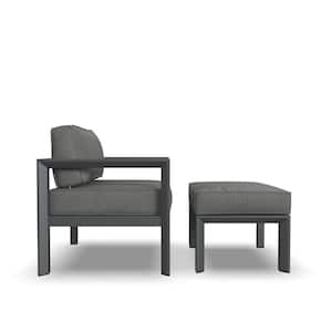 Grayton Black Aluminum Outdoor Chair and Ottoman with Gray Cushion