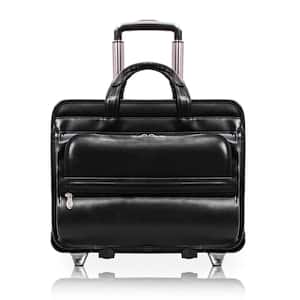 Franklin Top Grain Cowhide Black Leather 15 in. Patented Detachable Wheeled Laptop Briefcase