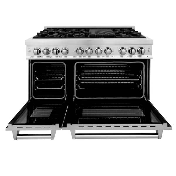 48 in. Legacy Dual Fuel Range with 7 Burners and 2 Electric Ovens in Stainless Steel with Satin Stainless Steel Doors