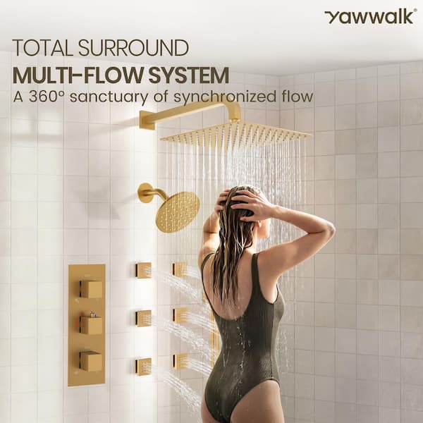 YAWWALK Thermostatic Triple Handles 8-Spray Dual Shower Head
