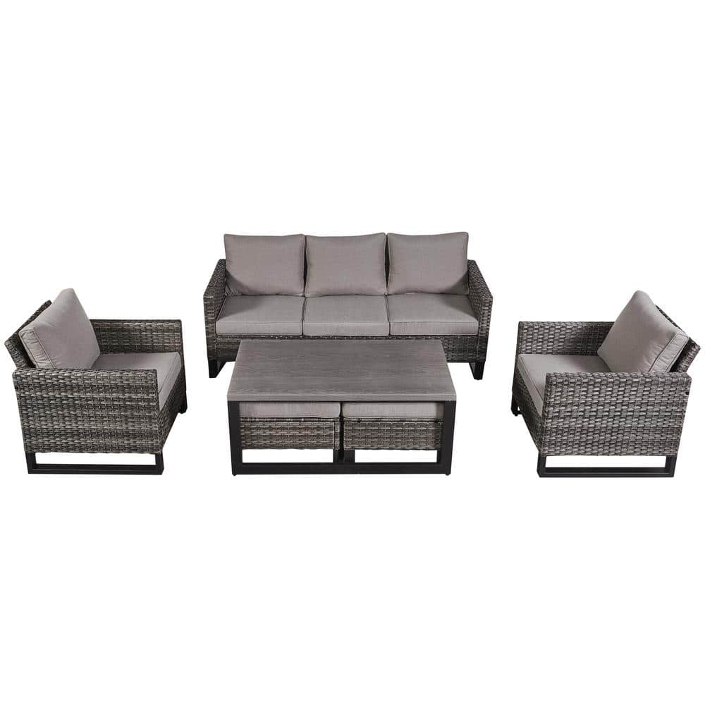 Pocassy 6 Piece All Weater Wicker Outdoor Patio Conversation Sectional ...