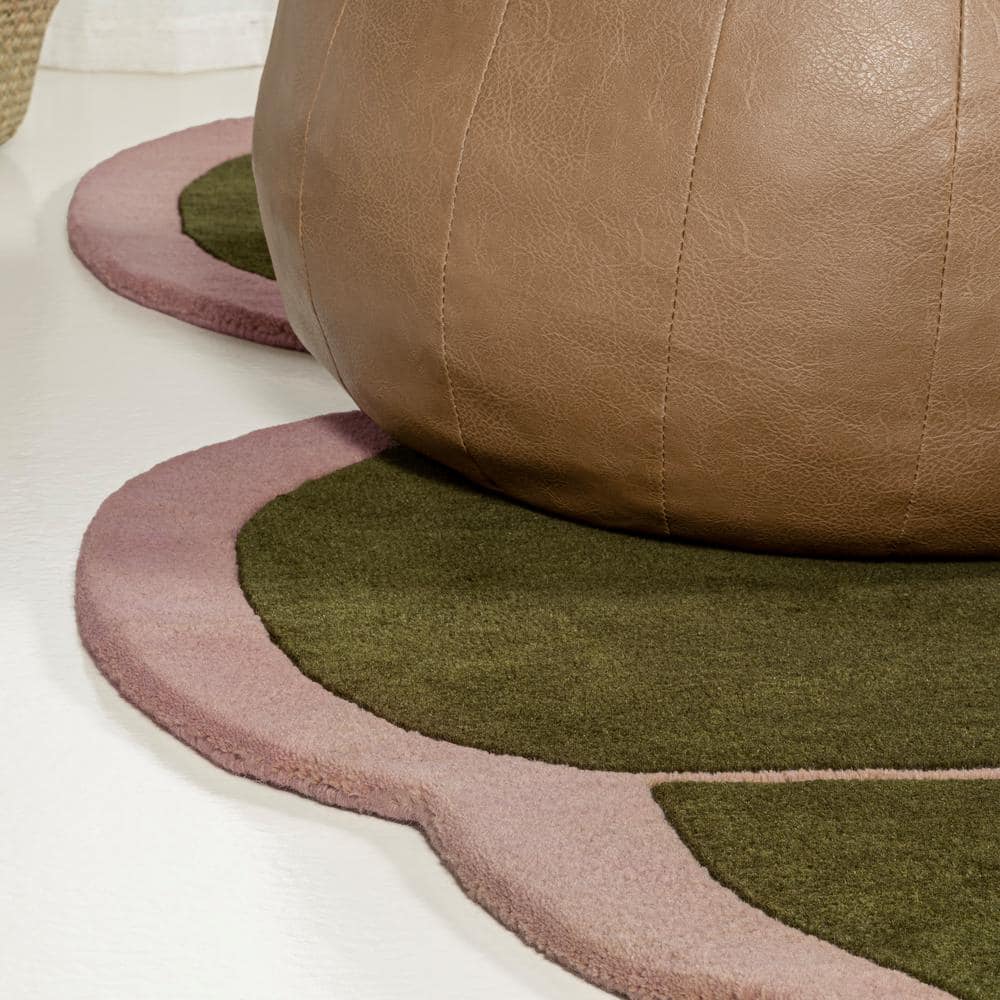Whimsical Green and Pink Handwoven Wool Kids Area Rug, 6' x 9'