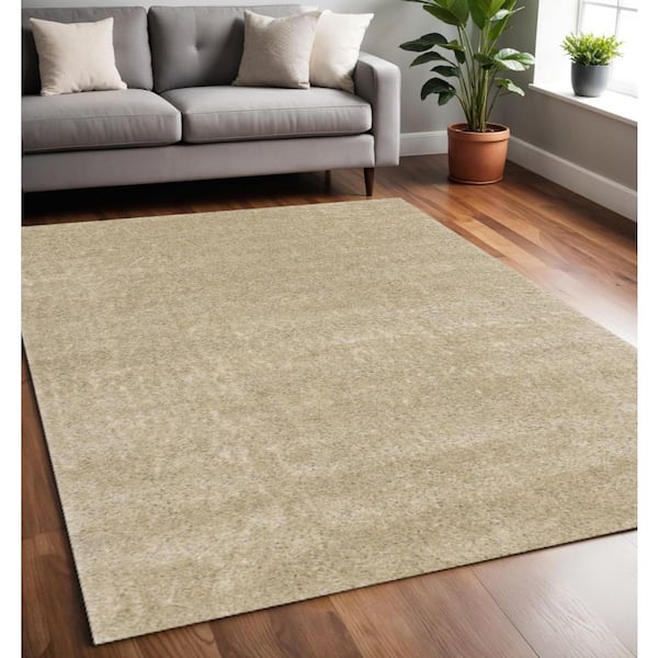 Beige 5 ft. x 8 ft. Woven Solid Color Rectangle Indoor Area Rug