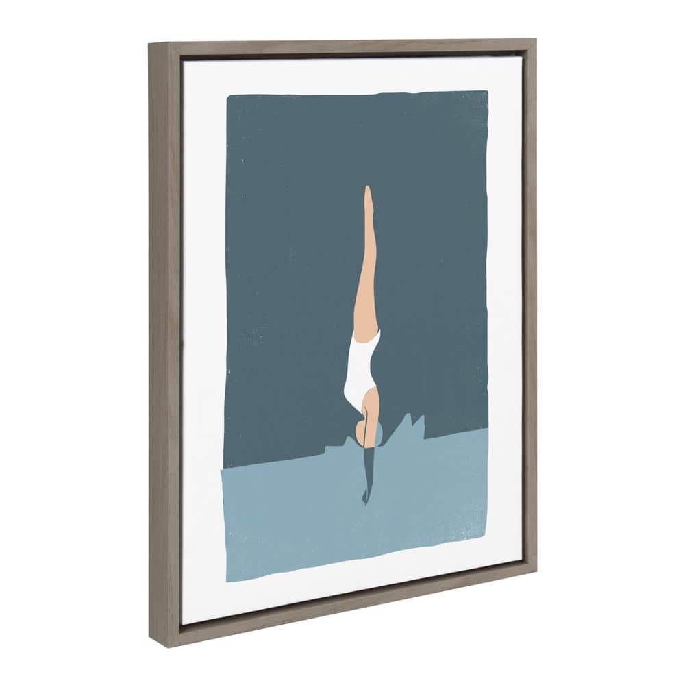 Sylvie Splash Diver Framed Canvas Wall Art, 18x24, Gray and White