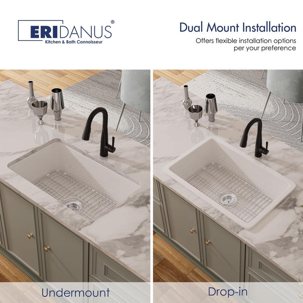 Oslo White Fireclay Single Bowl Drop-In Kitchen Sink