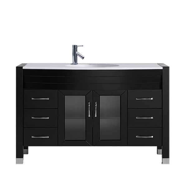 Virtu USA Ava 47 in. W Bath Vanity in Espresso with Stone Vanity Top in White Stone with Round Basin