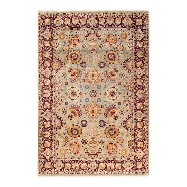 Mogul 6 ft. x 9 ft. Light Blue Oriental Wool Indoor Area Rug