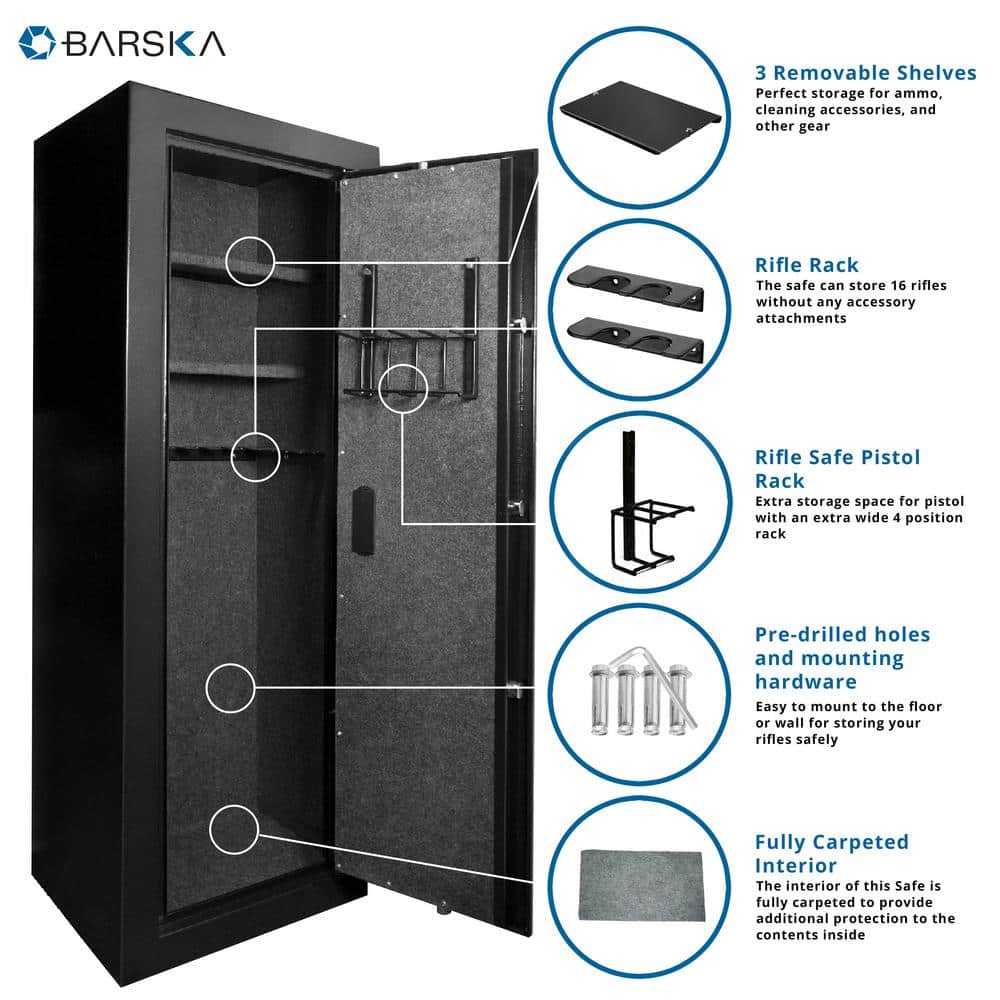 Black Steel Biometric Fingerprint Rifle Safe with 16-Gun Capacity