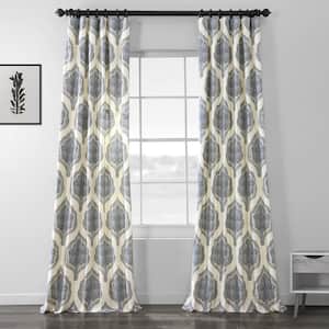 Arabesque Blue Damask Rod Pocket Room Darkening Curtain - 50 in. W x 120 in. L