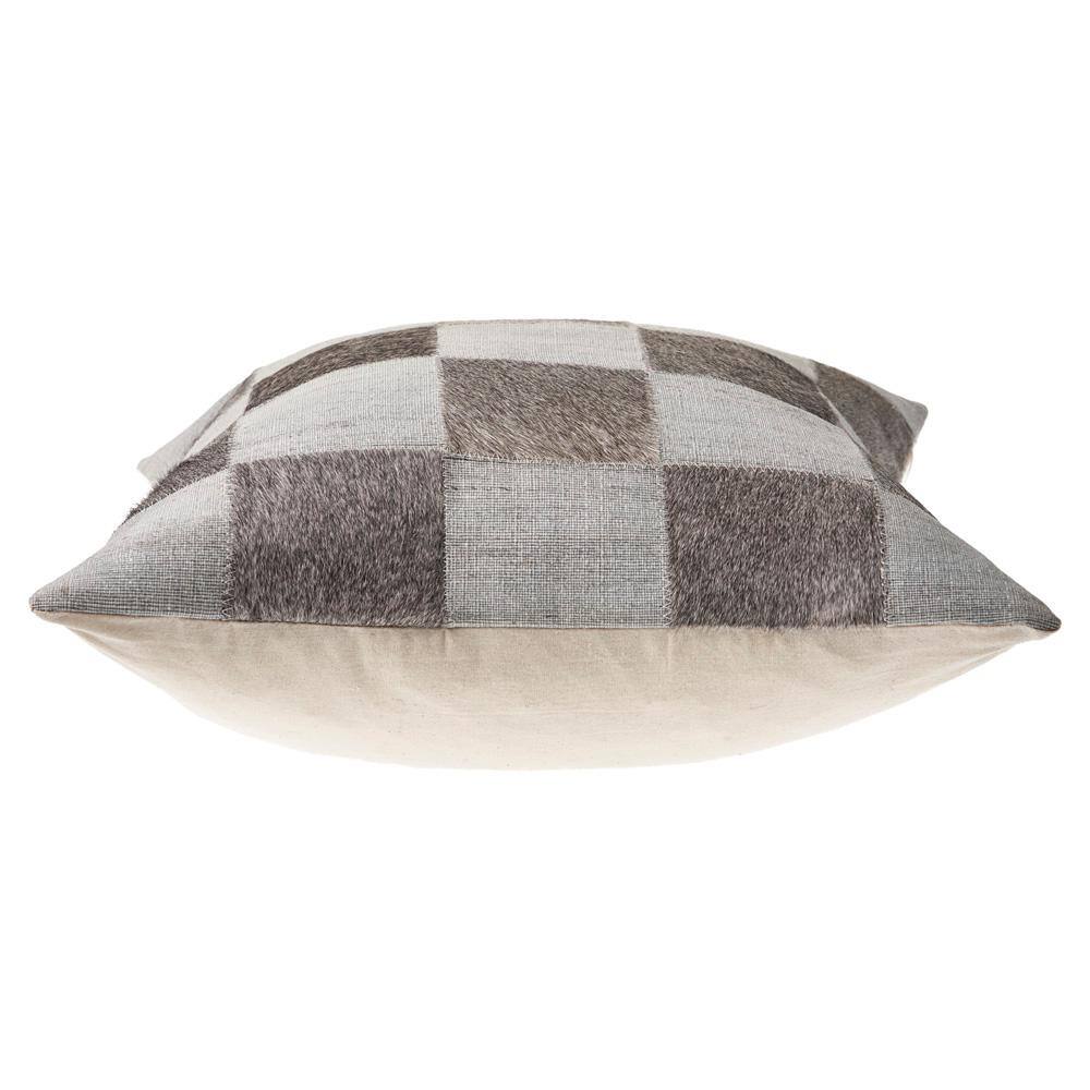 Silver and Brown Faux Leather Checkered Throw Pillow, 20x20