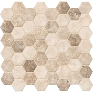 Take Home Sample - Sandhills Hexagon 6 in. x 6 in. Glossy Glass Mesh-Mounted Mosaic Tile