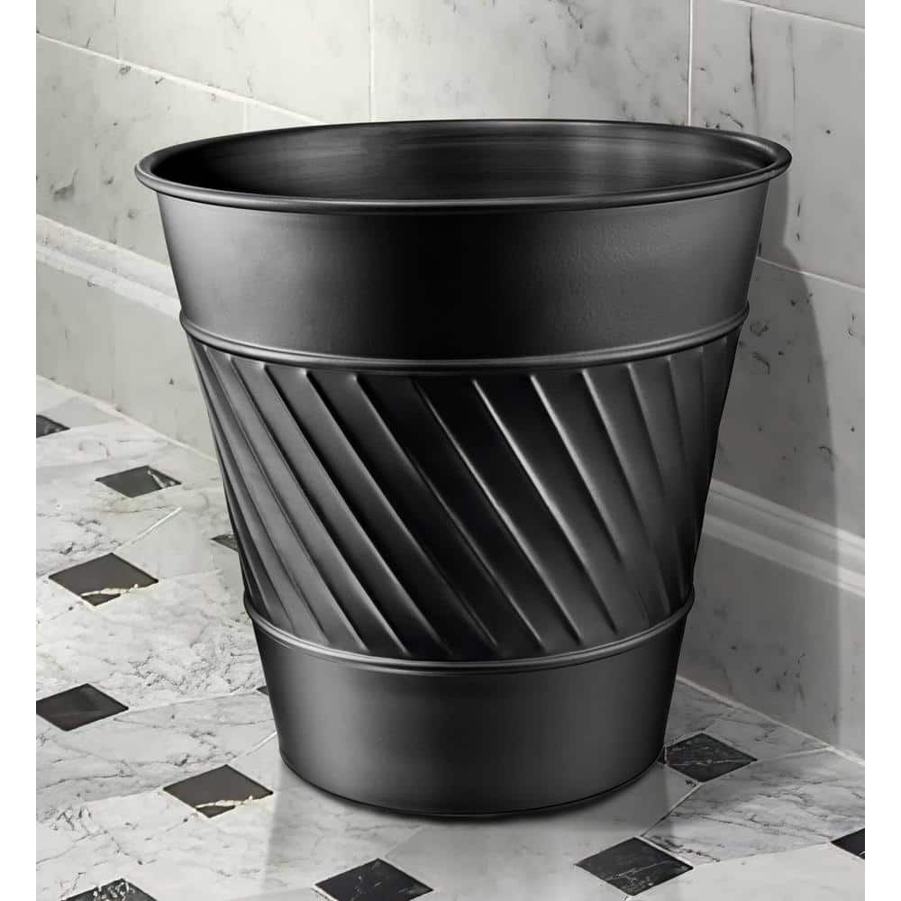 Embossed Black Metal Round Waste Basket