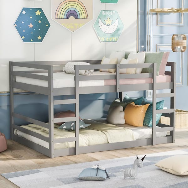 Qualler Gray Full Over Full Bunk Bed with 2-Ladders