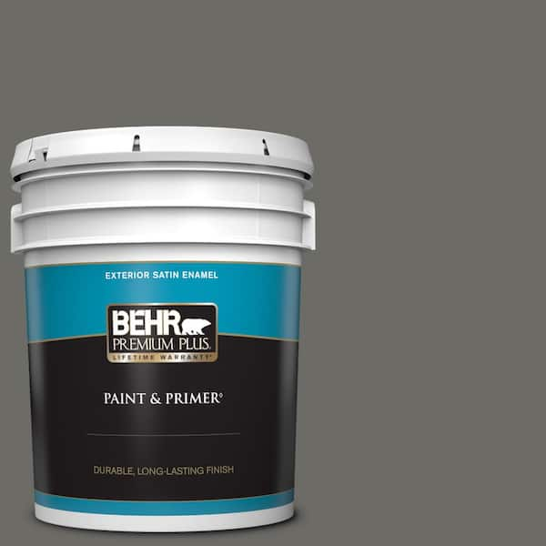 BEHR PREMIUM PLUS 5 gal. #PPU18-18 Mined Coal Satin Enamel Exterior Paint & Primer