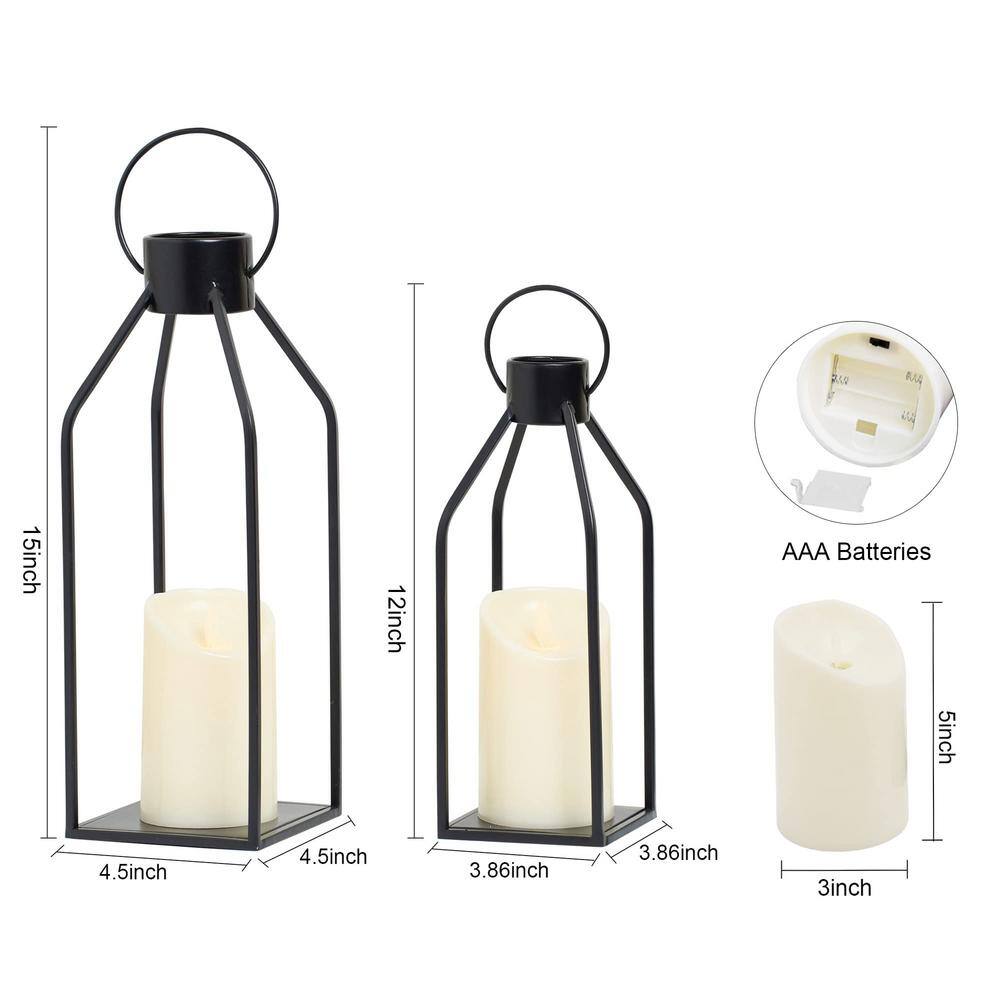 Black Metal Tabletop and Hanging Candle Lanterns with LED Candles