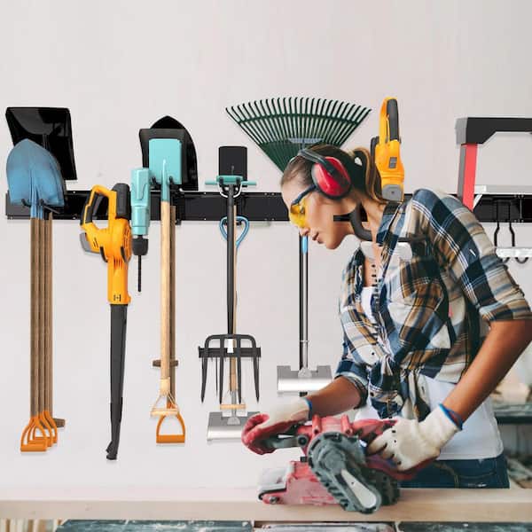 Sttoraboks - 51 in. Garage Tool Storage Steel Rack, 450 lbs. Load Capacity Wall Mounted Storage Organizer System with 8 Hooks