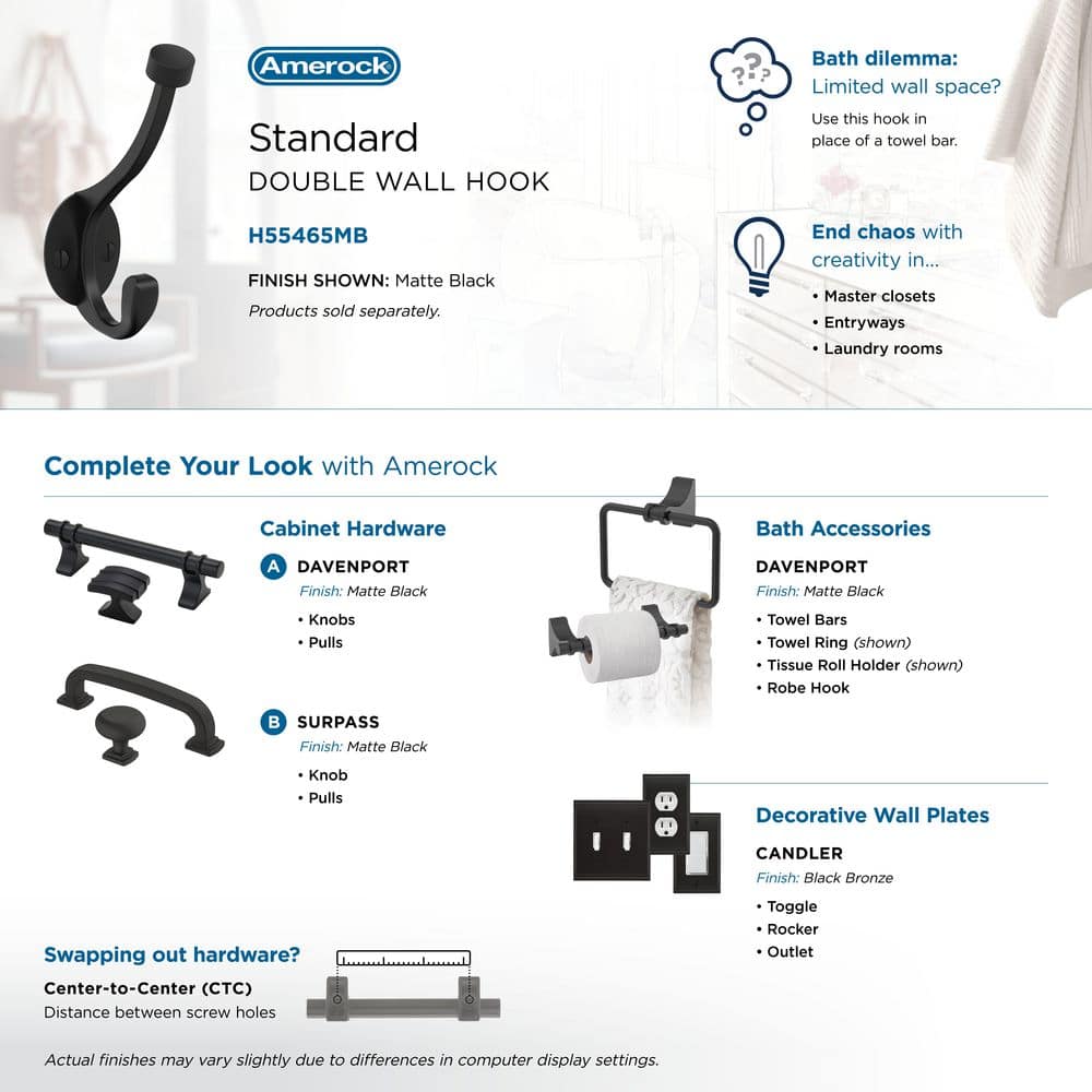 Matte Black Double Prong Decorative Metal Wall Hook