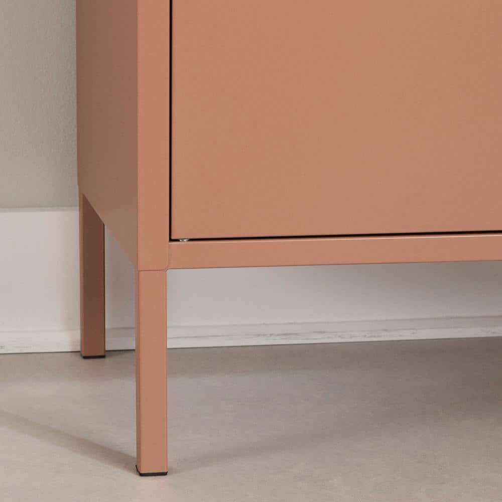 Burnt Orange Metal Accent Cabinet with Adjustable Shelving