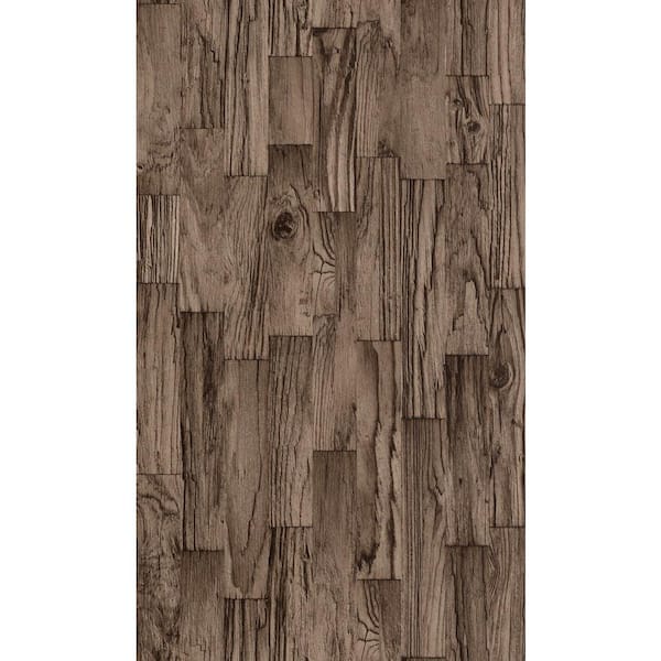 Washington Wallcoverings Distressed Brown Faux Wood Slats Vinyl Wallpaper