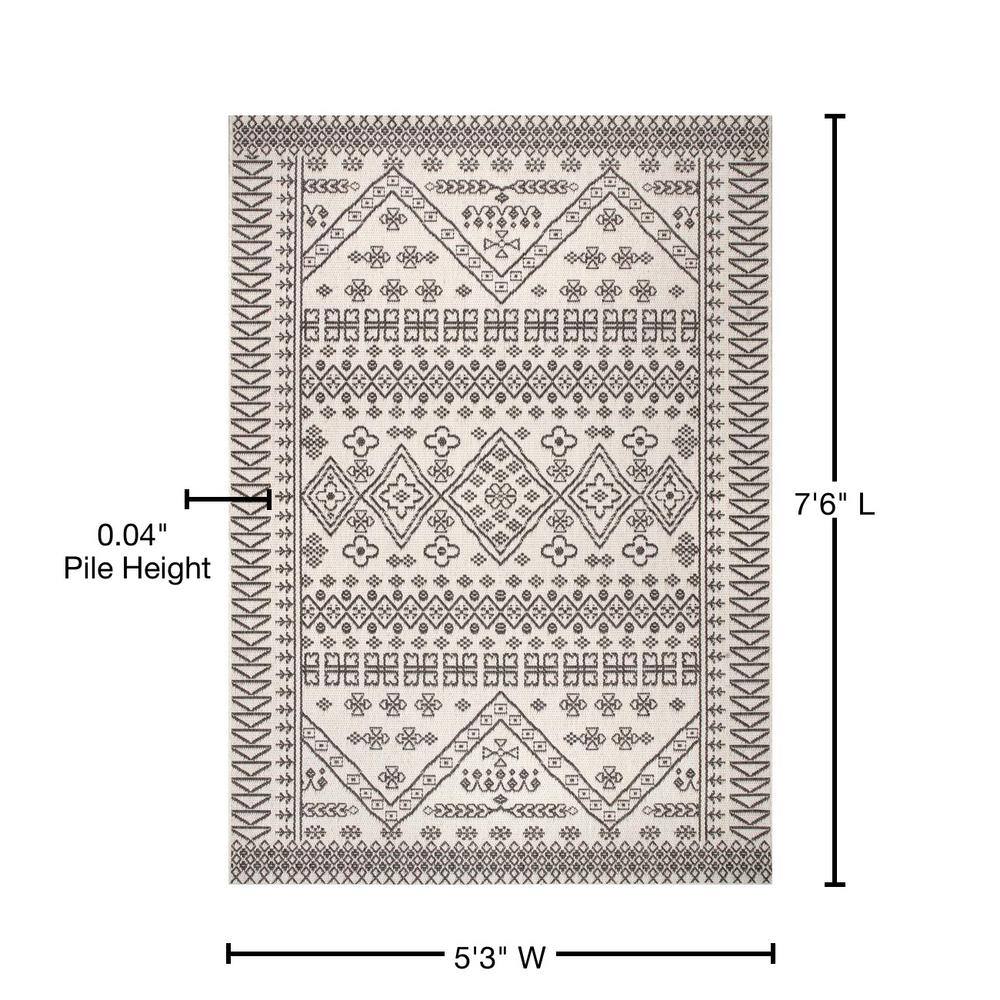 Ivory and Gray Bohemian Synthetic Outdoor Area Rug
