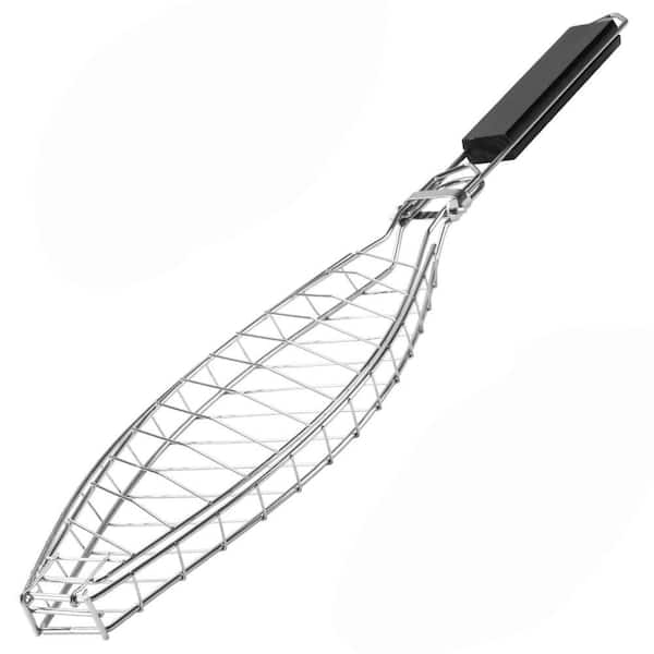 Stainless Steel Fish Grilling Basket with Non-Stick and Basting Brush for Grilling, Vegetables, Seafood and BBQ (1-Pack)