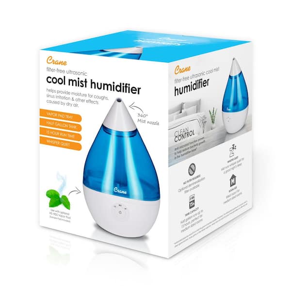 0.5 Gal. Droplet Ultrasonic Cool Mist Humidifier for Small to Medium Rooms  up to 250 sq. ft. - Blue/White
