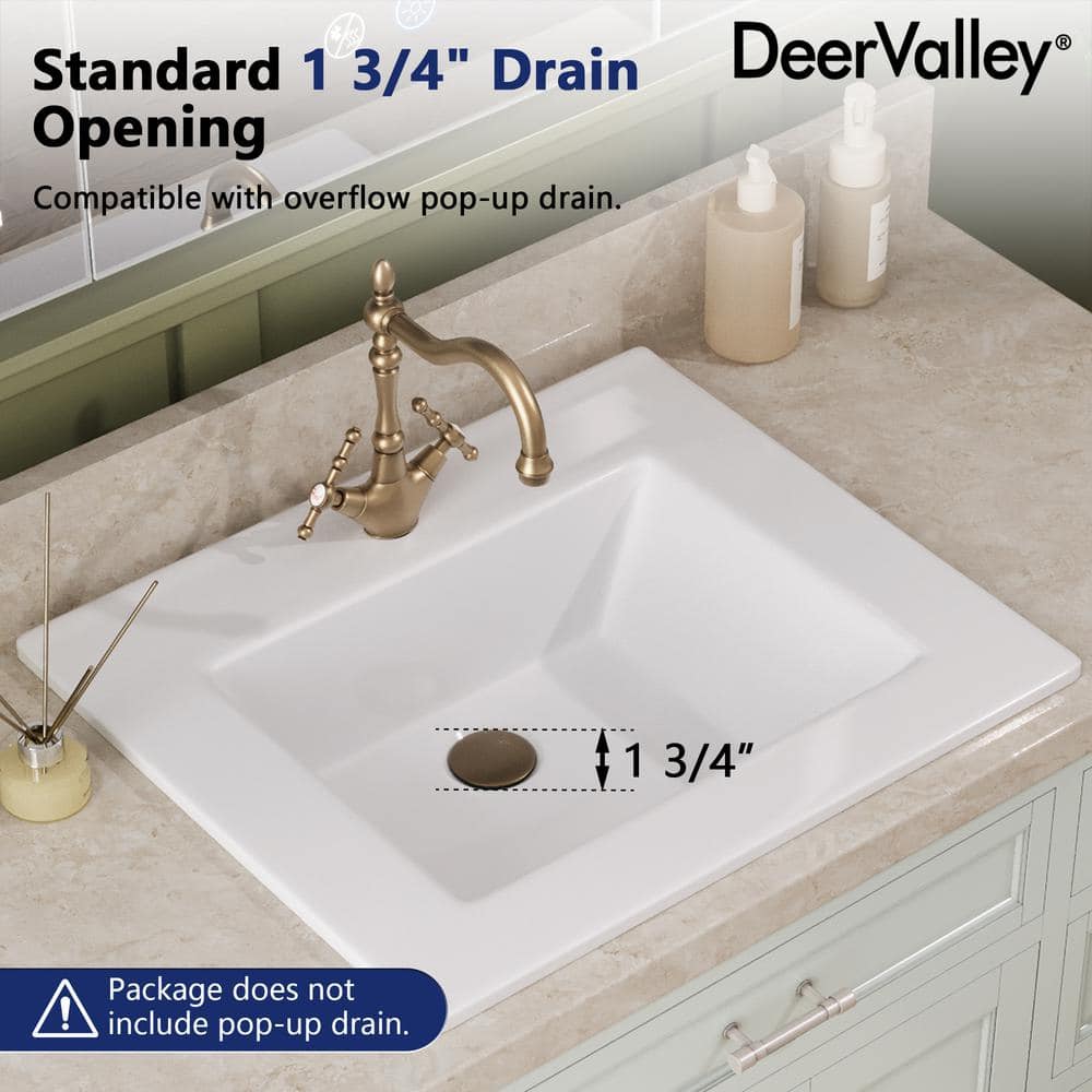21'' White Rectangular Ceramic Drop-In Bathroom Sink