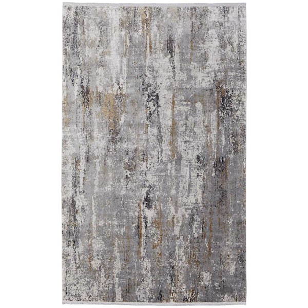 12 ft. x 18 ft. Gray, Ivory, Gold Abstract Area Rug