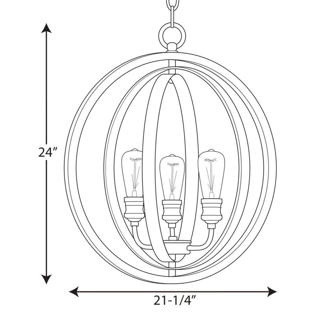 Graphite and Galvanized Steel 3-Light Armillary Pendant