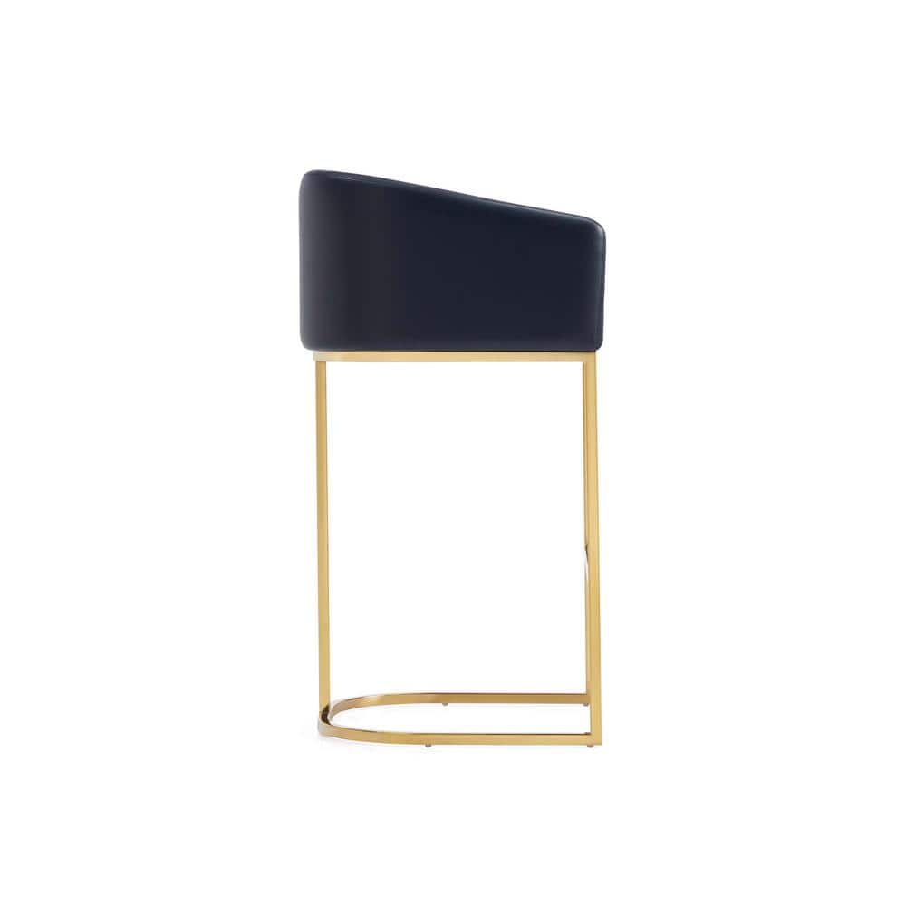 Set of 2 Black Leather and Gold Metal Barstools