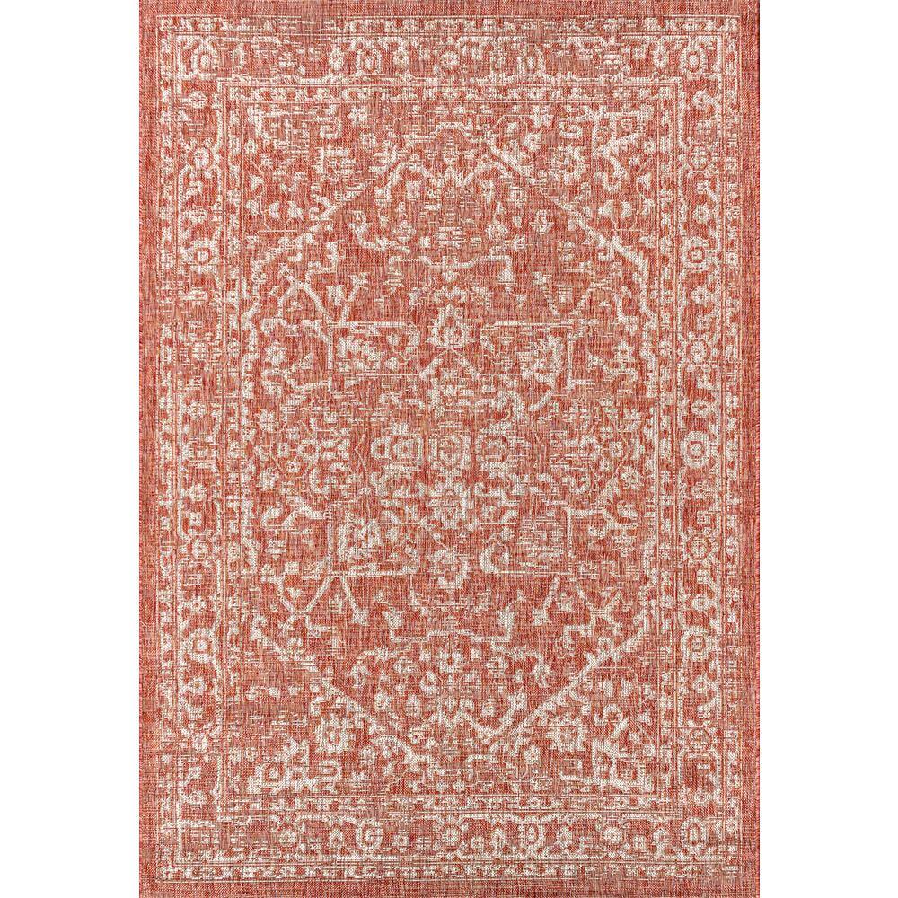 Red and Taupe Medallion Flat Woven 4' x 6' Indoor/Outdoor Rug