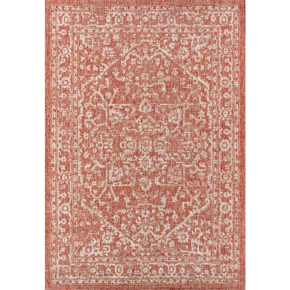 JONATHAN Y Malta Bohemian Medallion Red/Taupe 5 ft. 3 in. x 7 ft. 7 in. Textured Weave Indoor/Outdoor Area Rug