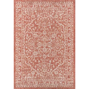 Malta Red/Taupe 9 ft. x 12 ft. Bohemian Medallion Textured Weave Indoor/Outdoor Area Rug