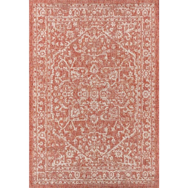 Malta Red/Taupe 9 ft. x 12 ft. Bohemian Medallion Textured Weave Indoor/Outdoor Area Rug