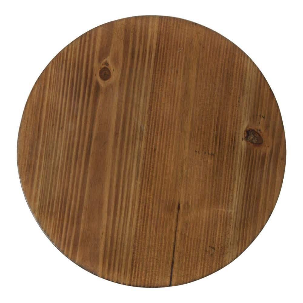 Rustic Caramel Black Round Wood and Metal Pedestal Table