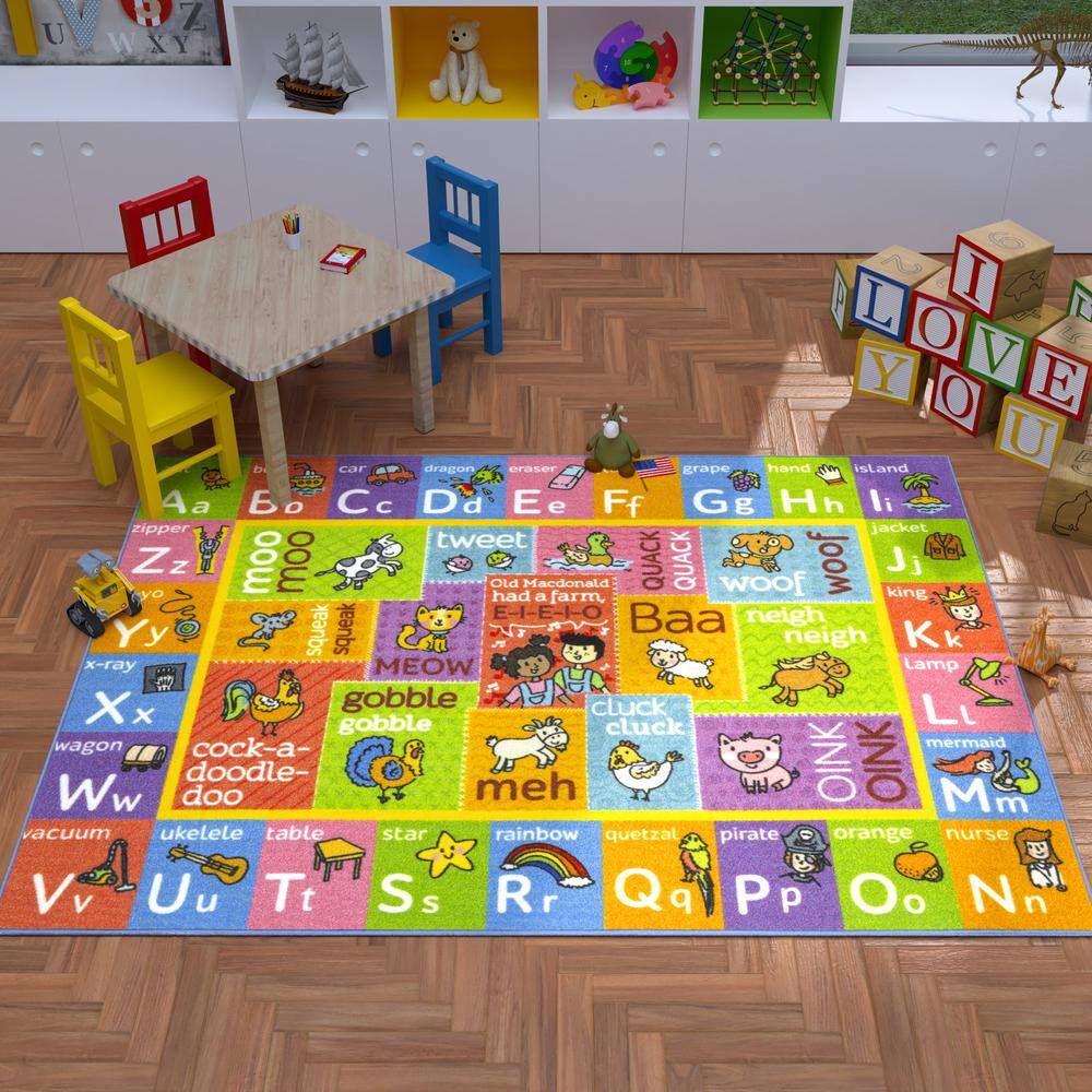 Colorful ABC Alphabet Educational Kids Rug with Farm Animals