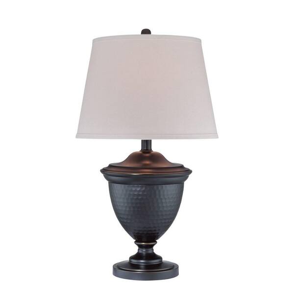 Illumine 29 in. Bronze Table Lamp with White Fabric Shade
