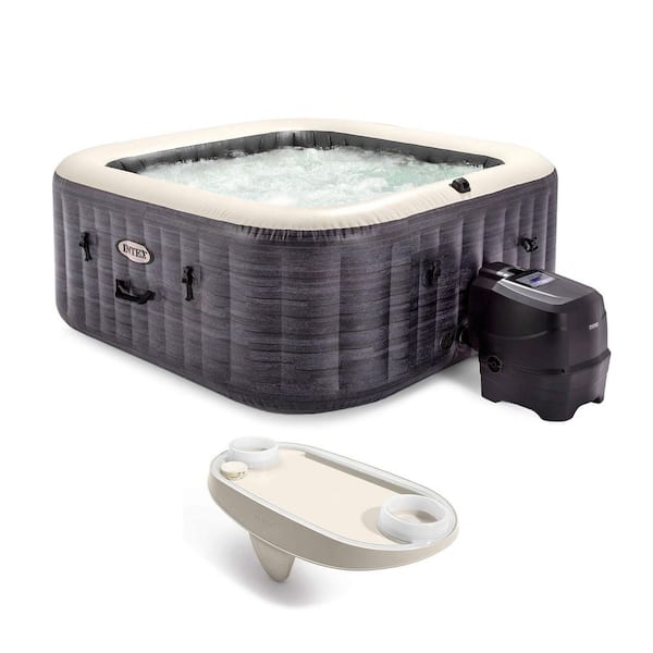 Intex PureSpa Plus 4-Person Inflatable Square Hot Tub Spa with Tablet and Phone Tray, White