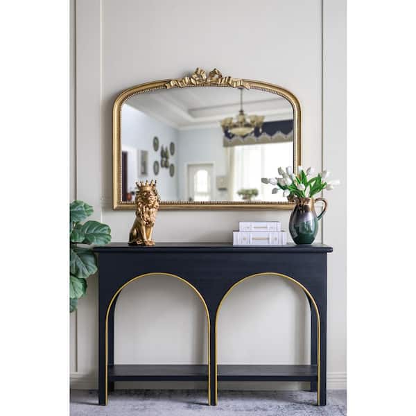 Baroque Style Gold 40 in. W x 30 in. H Arch MDF Mirror, Wall Decor