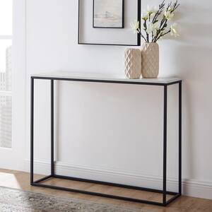 42 in. Faux White/Black Standard Rectangle Faux Marble Console Table