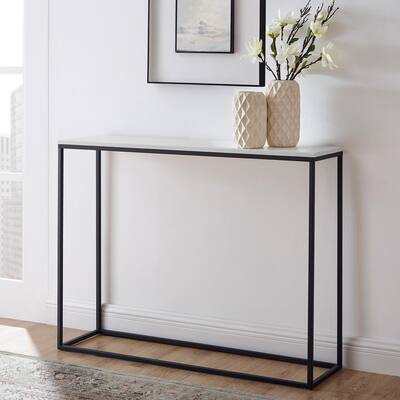 42 in. Faux White/Black Standard Rectangle Marble Console Table