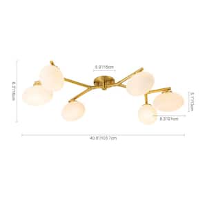 Ceder 47.7 in.W 6-Light Oversize Aged Brass Modern Semi-Flush Mount Chandelier With Oval Frosted Opal Glass
