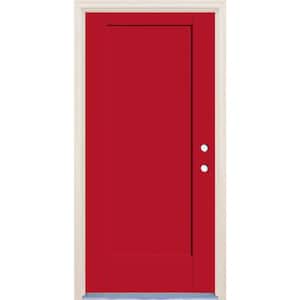 36 in. x 80 in. 1 Panel Left-Hand Ruby Red Painted Fiberglass Prehung Front Door w/4-9/16 in. Frame and Nickel Hinges