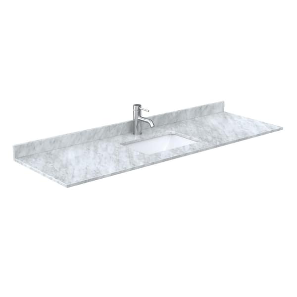 Wyndham Collection 66 in. W x 22 in. D Marble White Rectangular Single Sink Bathroom Vanity Top in White Carrara