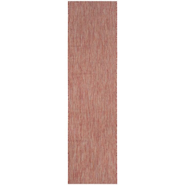 Courtyard Red/Beige 2 ft. x 16 ft. Solid Color Chevron Indoor/Outdoor Runner Rug