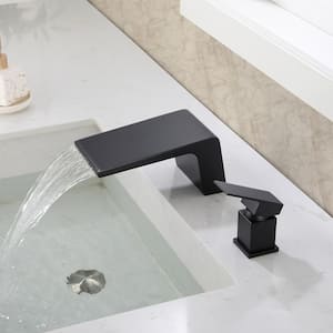 Pori 8 in. Widespread Single Handle Waterfall Spout Bathroom Faucet in Matt Black (Valve Included)