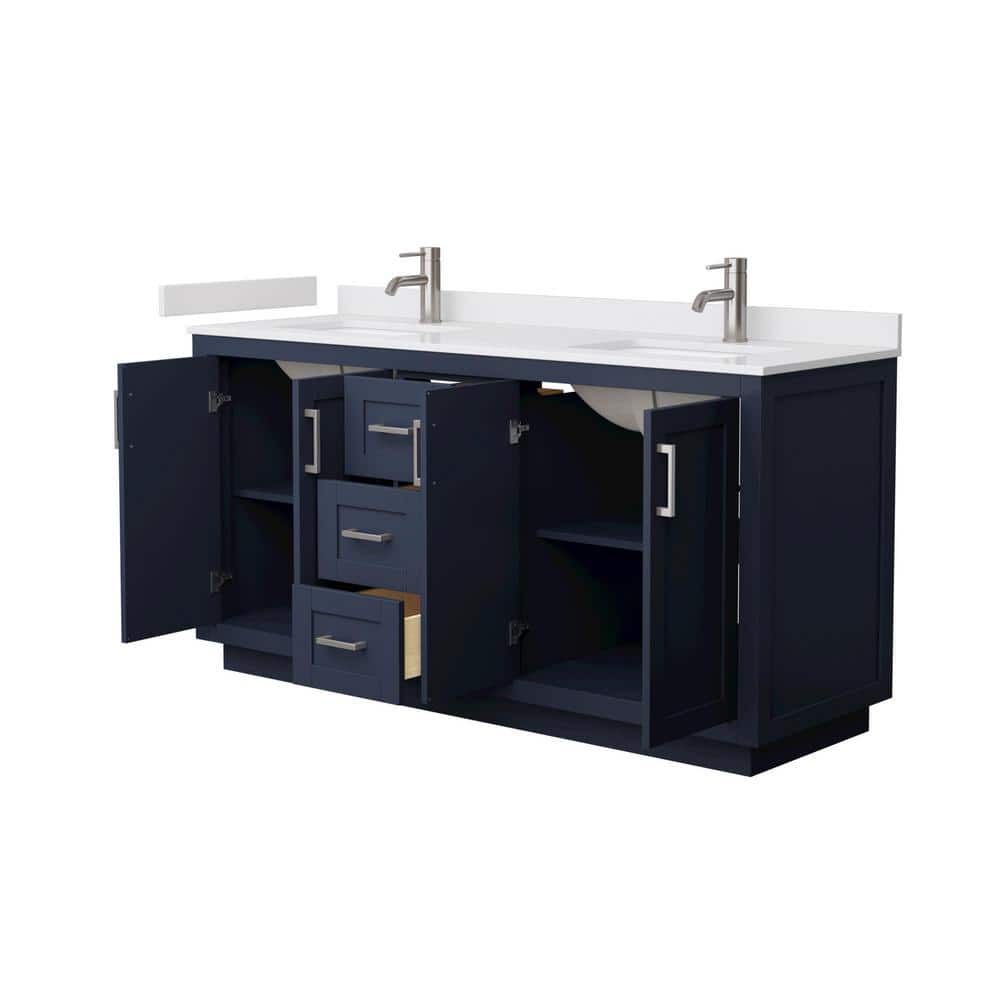 Miranda 66'' Dark Blue Double Vanity with White Marble Top