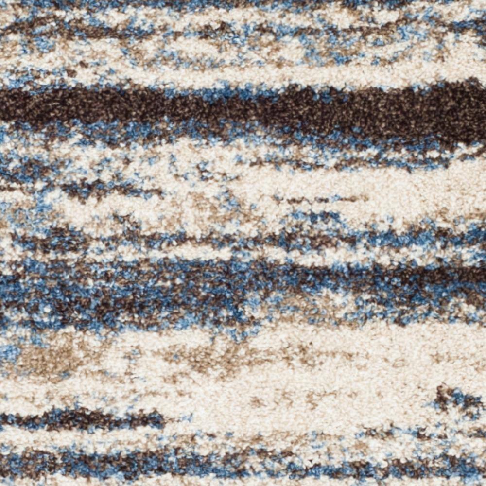 Retro Blue and Cream Abstract Synthetic Runner Rug