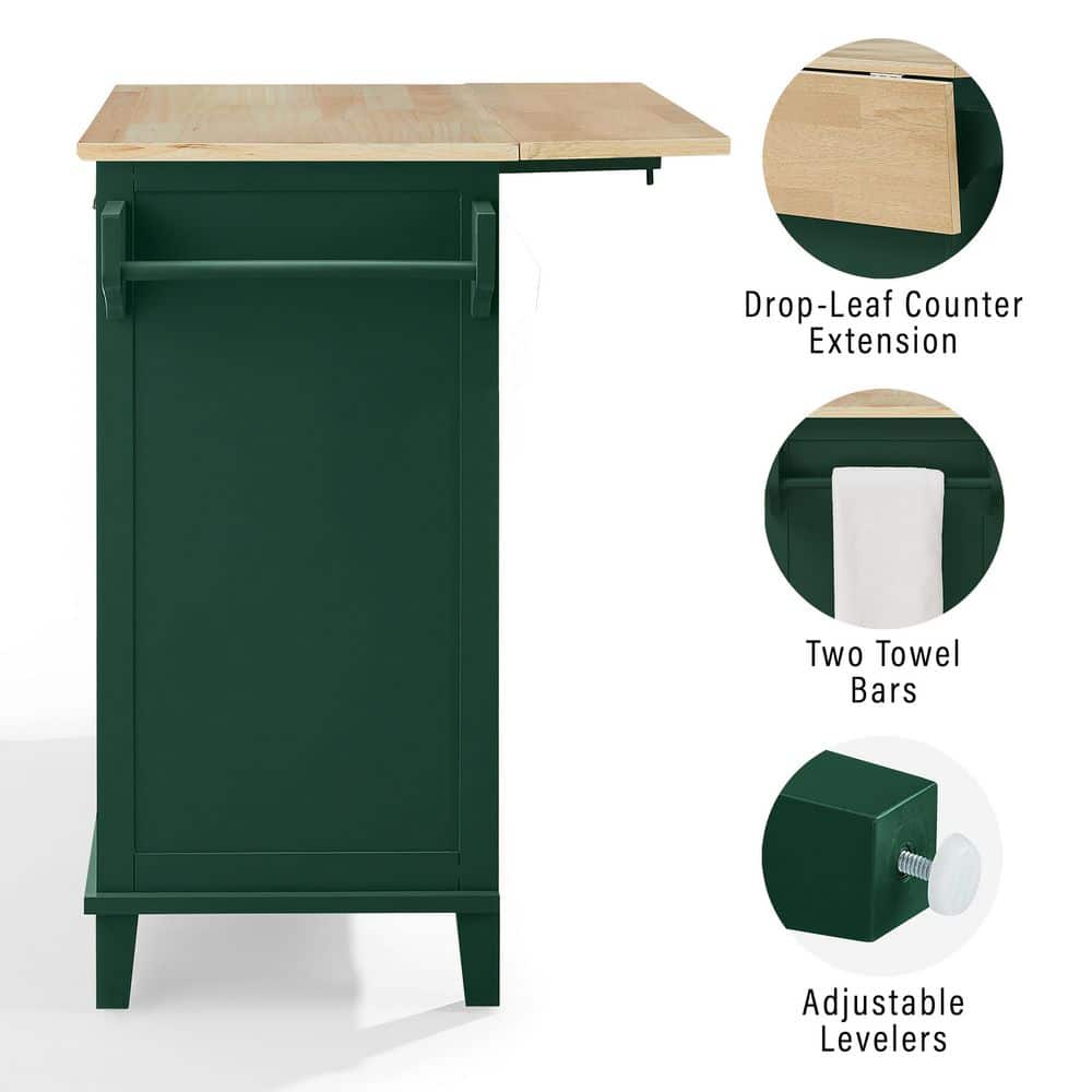 Emerald and Natural Wood Drop Leaf Kitchen Island