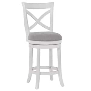 Belmont 41 in. High White X-Back Wood 26 in. Seat Height Bar Stool with Light Gray Fabric Seat